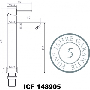 Смесител за умивалник КУАРТО висок  ICF 148905 C 
