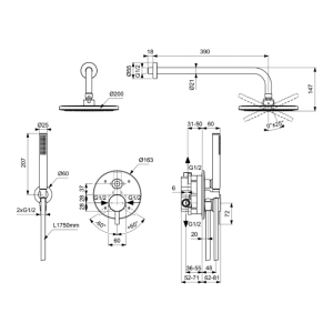 ПРОМО Душ комплект за вграждане CERALINE Ideal Standart, цвят ЧЕРНА КОПРИНА